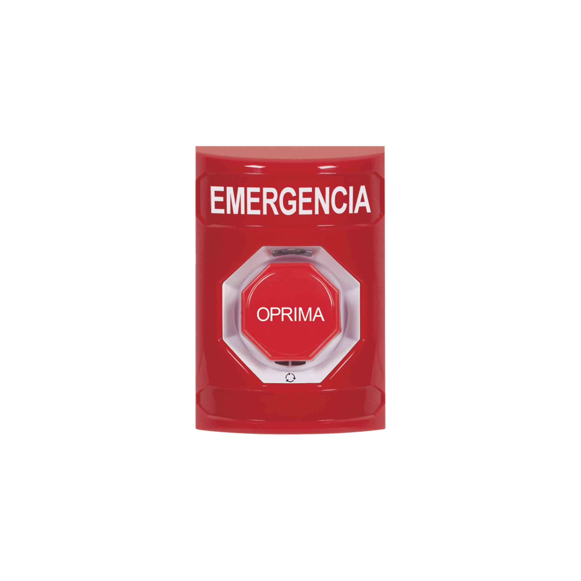 Botón de Emergencia, Texto en Español, Color Rojo, Acción Mantenida, Girar para Restablecer y LED Multicolor