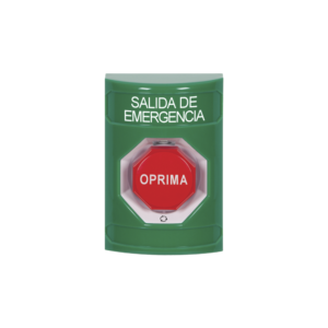 Botón de Salida de Emergencia , Texto en Español,  Acción Mantenida, Girar para Restablecer, LED de iluminación