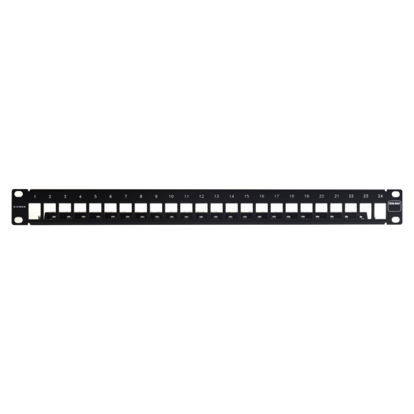 Patch Panel TERA-MAX Blindado de 24 Puertos, Modular (vacío), Plano, Color Negro, 1UR