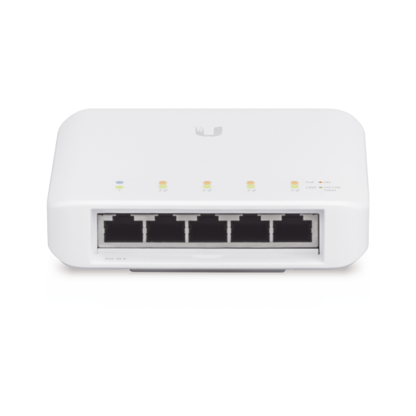 Switch UniFi FLEX de 5 puertos para semi-exterior IP55 (1 x PoE de entrada 802.3af/at/bt y 4 puertos PoE de salida 802.3af)