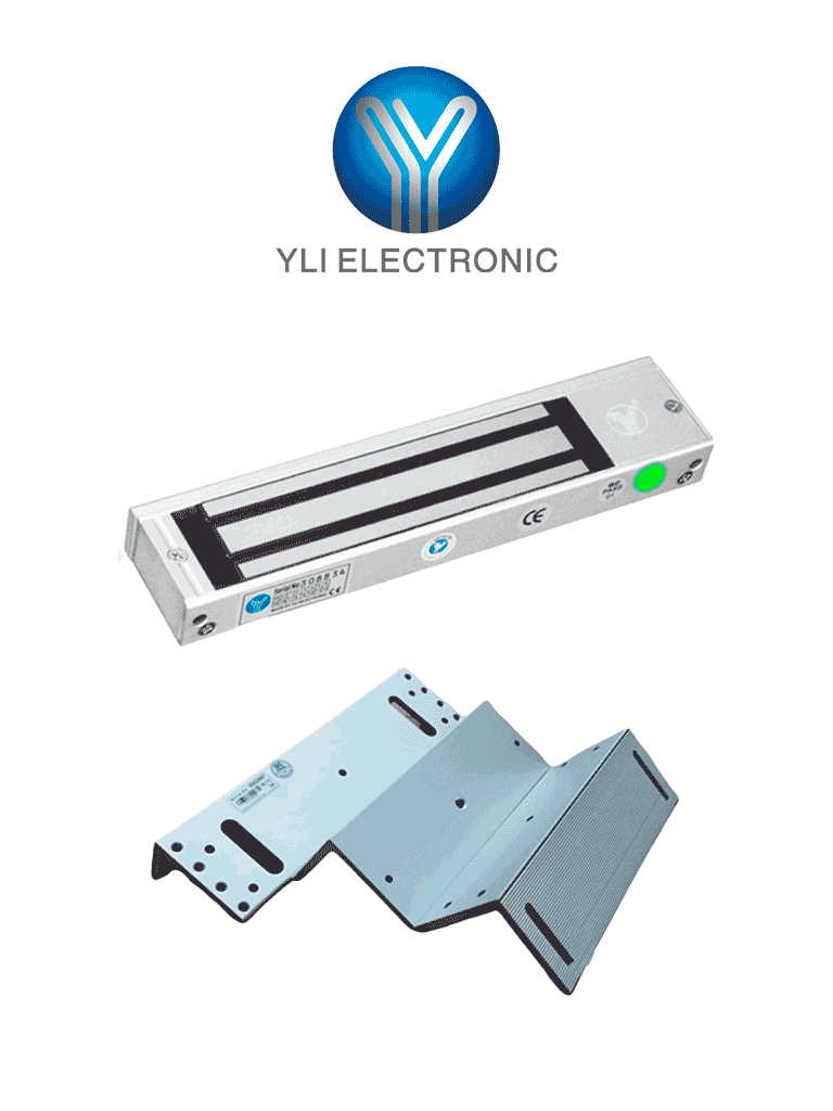 YLI YM500NLEDPACK - Paquete de Cerradura Magnética con Indicador LED y Soporte MBK500NZL Control de Acceso para Interiores 500 kg (1200 lb) de Fuerza Doble Voltaje 12V/24V DC