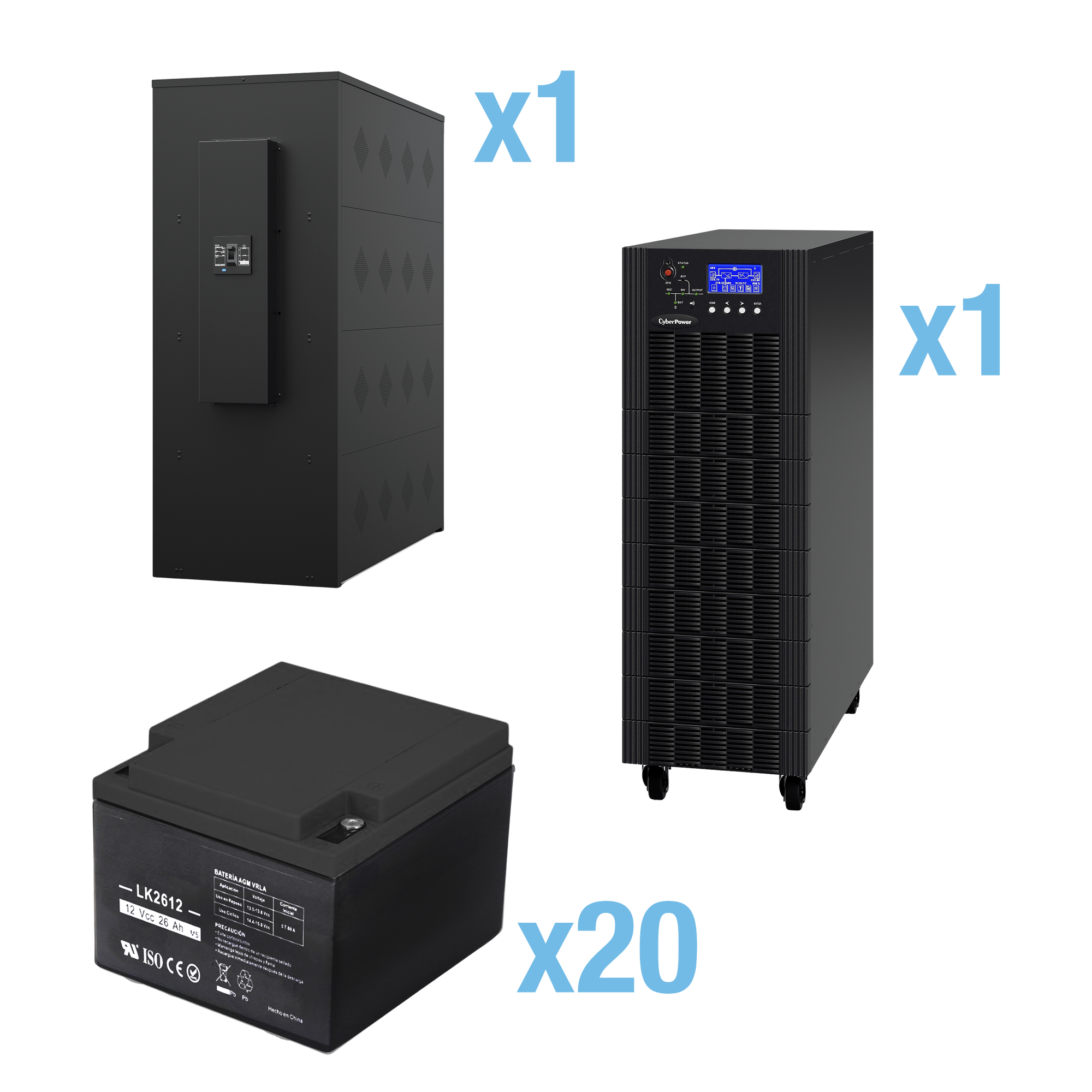 UPS Trifásico de 30 kVA/27 kW, Topología Online Doble Conversión, Voltaje de 208/220 Vca de L-L, Respaldo de 5 Minutos al 100% de Carga, Incluye Módulo y Banco de Baterías