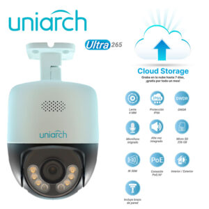 CAMARA IP PT UNIARCH IPC-P213-AF40KC / 3MP / ULTRA 265 / LENTE 4 MM / IP66 / DWDR / MICROFONO EMBEBIDO / BOCINA EMBEBIDA / RANURA PARA MICRO SD 256 GB / IR 30M / POE AF /12VCD / ANALITICAS / INTERIOR EXTERIOR (INCLUYE BRAZO DE PARED)