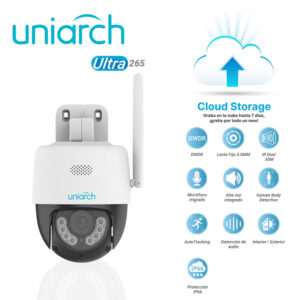 CAMARA IP MINI PT WIFI UNIARCH UHO-P1A-M3F4D / 3MP / ULTRA 265 / DC 12V / DWDR / LENTE FIJO DE 4.0 MM / IR DUAL (IR HASTA 30M / LUZ CALIDA 30M) / MICROFONO Y ALTAVOZ INTEGRADO / HUMAN BODY DETECTION / AUTOTRACKING / DETECCION DE AUDIO / INTERIOR / EXTERIOR / IP66
