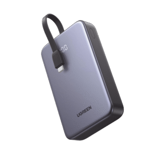 Power Bank Portatil | 2000mAh (74Wh) | 30W | Con Cable USB-C Incorporado | 2 Salidas 22,5W | Pantalla Inteligente | Multiple Proteccion | Aprobado por Aerolíneas | Color Grey.