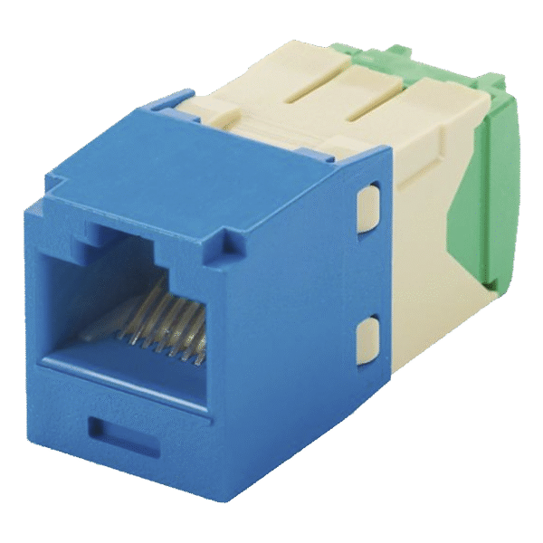 Conector Jack RJ45 Estilo TG, Mini-Com, Categoría 6, de 8 posiciones y 8 cables de Calibre 28/30 AWG, Color Azul