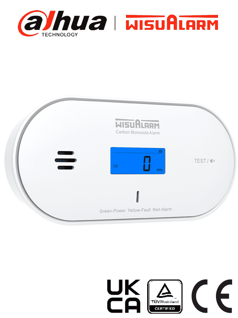DAHUA WISUALARM DHI-HY-GC30A - Detector de monóxido de carbono (CO) autónomo, Mide temperatura y humedad, Batería de 10 años, Pantalla informativa y luces indicadoras, Alarma de 85 dB, Certificaciones TÜV, CE y UKCA, #LoNuevo #Wisualarm