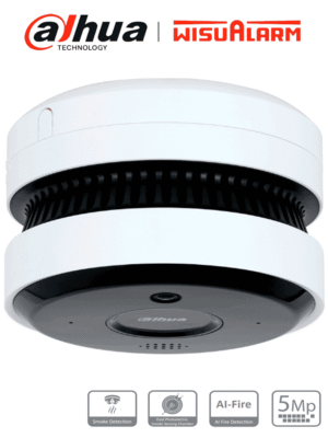 DAHUA WISUALARM DHI-HY-SAV849HA-E - Cámara IP 5MP con IA para Detección de Incendio/ Detector Fotoelectrico/ Buzzer de 85 dB/ WDR Real/ Flip/ E&S de Alarma/ IR de 20 Metros/ PoE/ Microfono y Altavoz/ Ranura MicroSD/ #LoNuevo #Wisualarm #MCI1 #WR