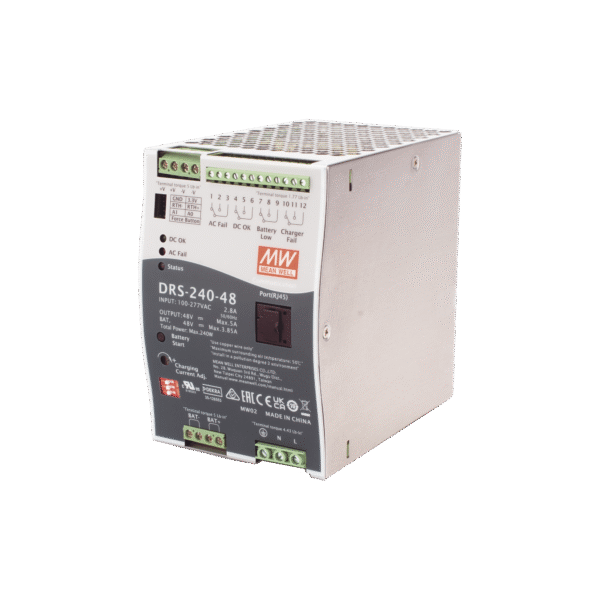 Fuente de Poder Industrial de 240W con Cargador de Baterías, salida 48Vcc, 5A, para montaje Riel Din