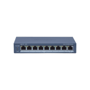 Switch Administrable PoE+ / 8 puertos 100 Mbps PoE+ / 1 puerto 1000 Mbps de Uplink / PoE hasta 300 Metros / Conexión Remota desde Hik-ParnerPro / 110 W