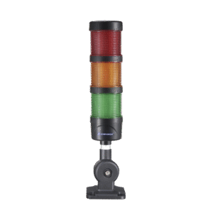 Torre LED Indicadora de estado de 3 niveles color Rojo, Ámbar y Verde, con Buzzer integrado a 85 dB,  a 24 VCD con Montaje incluido de 60 mm de diámetro