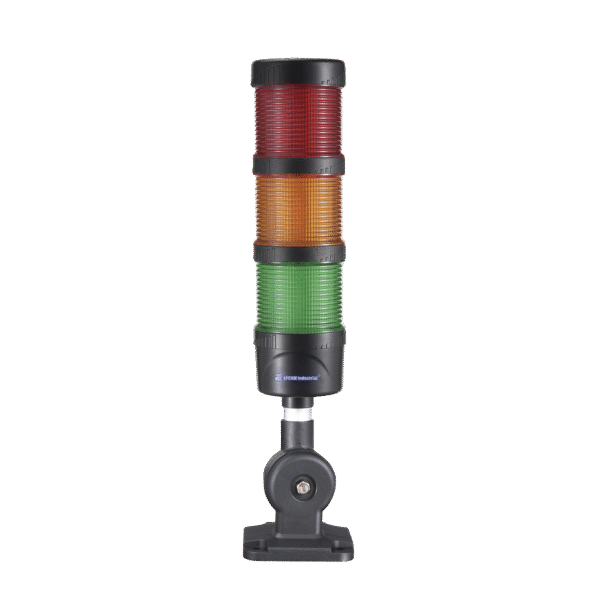 Torre LED Indicadora de estado de 3 niveles color Rojo, Ámbar y Verde, con Buzzer integrado a 85 dB,  a 24 VCD con Montaje incluido de 60 mm de diámetro