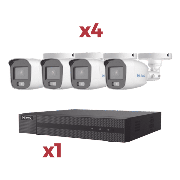 [Kit] DVR 4 Canales TurboHD + 1 Canal IP / 2 Megapixel (1080pLite) / AcuSense Lite / Audio por coaxitron / 1 Bahia de disco duro / 4 Cámaras 2 Megapixel tipo Bala / ColorVu Lite + Microfono Integrado