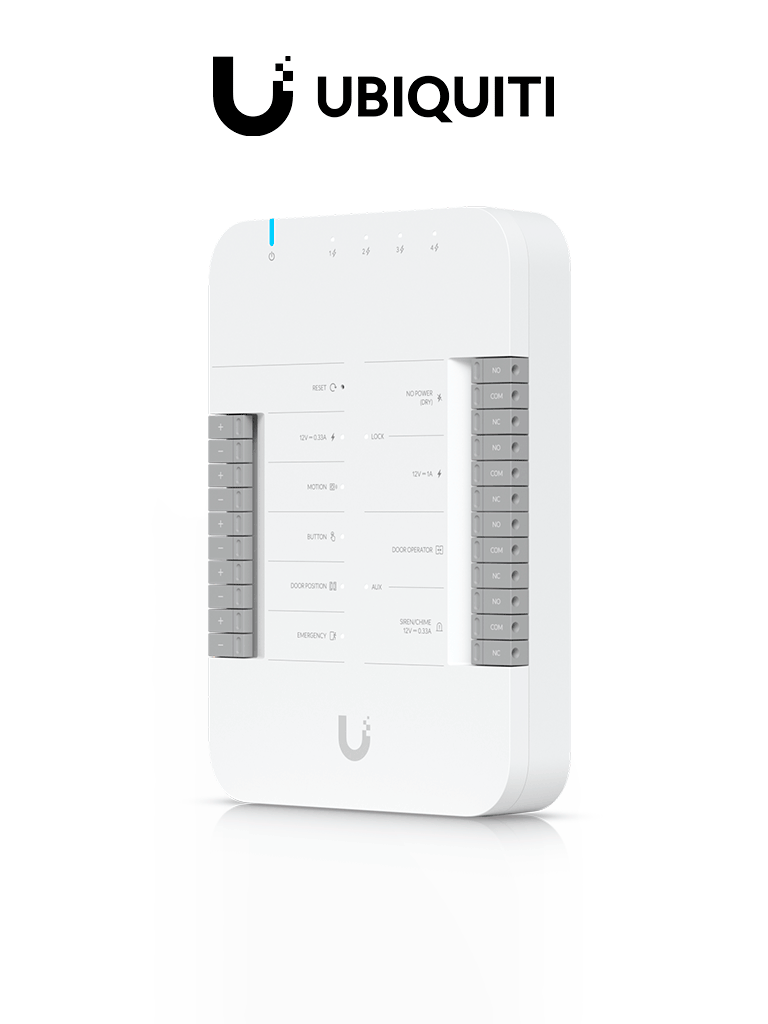 UBIQUITI UA-HUB-Door - Panel de Control de Acceso , 2 Terminales Auxiliares para Sirenas o Apertura de Puertas , 4 Entradas Adicionales para Botones & Sensores , Conexión PoE++ , Conexión de hasta 2 lectoras UniFi y 1 Camara UniFi Protect
