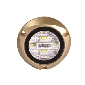 Lumitec 101516 Luz led marina sumergible SeaBlaze X2, emite luz de color blanco y azul de 6000 lúmenes, fabricada en bronce naval con grado de protección IP68.