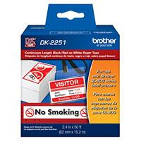 Etiqueta Continuo Brother Dk2251 Blanca - Impresion Negro Y Rojo 62 Mm X 15.2 Mts Compatible Con Ql´S
