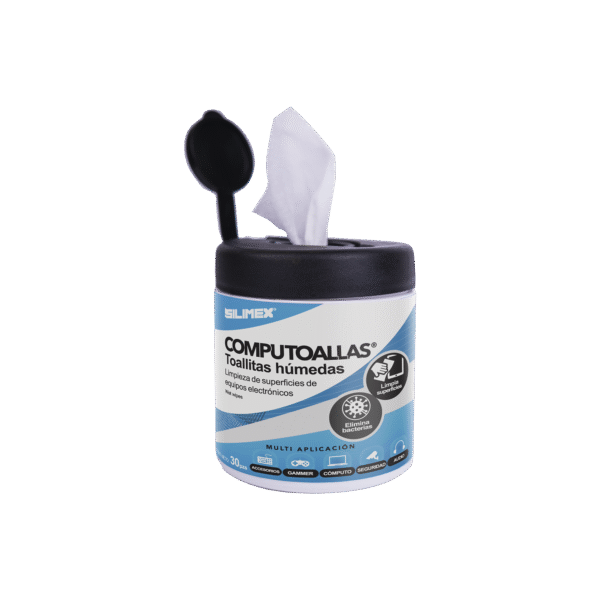 Silimex computoallas Toallas húmedas antibacteriales, para limpieza de gabinetes, equipos de cómputo, audio, vídeo y telefonía, 30 piezas