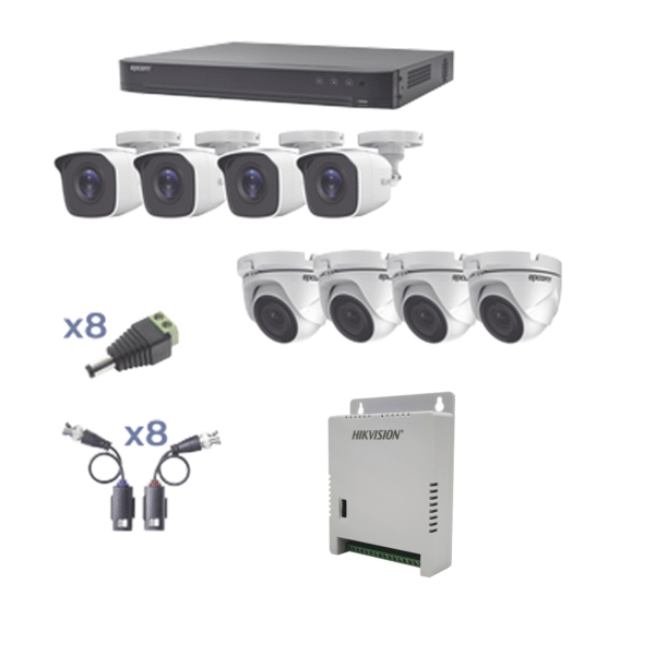 Epcom Professional kevtx8t4bw/4ew KIT TurboHD 1080p / DVR 8 Canales / 4 Cámaras Bala (exterior 2.8 mm) / 4 Cámaras Eyeball (exterior 2.8 mm) / Transceptores / Conectores / Fuente de Poder Profesional hasta 15 Vcc para Largas Distancias