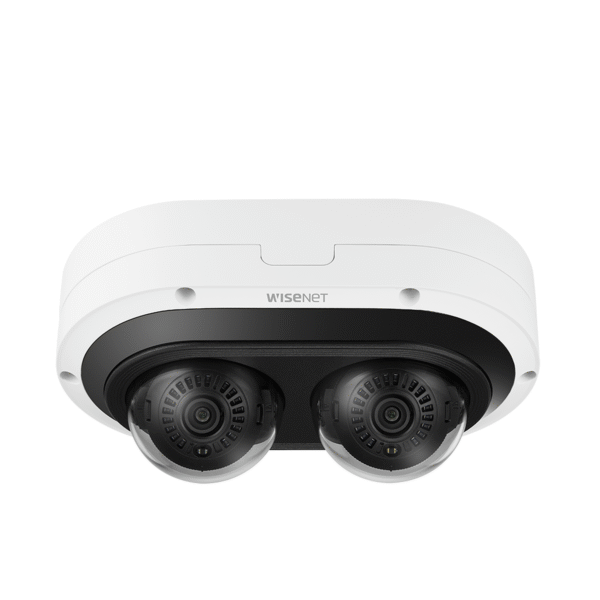 Hanwha Techwin Wisenet pnm-7082rvd Camara IP Multi-sensor Multi-direccional / 2 Canales de 2MP / incluye Lentes motorizados de 3.54 a 6.69mm / H.265 + WiseStream II / WDR 120dB / Exterior IP67 / IK10 / NEMA4X