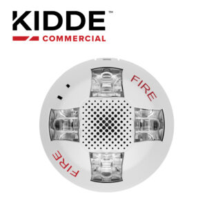 Luz Estroboscópica De Techo 15-115 Cd  Marca Kidde Egcavwf Blanca Con La Palabra Fire. Placa De Cableado Lateral De La Habitación Incluida.