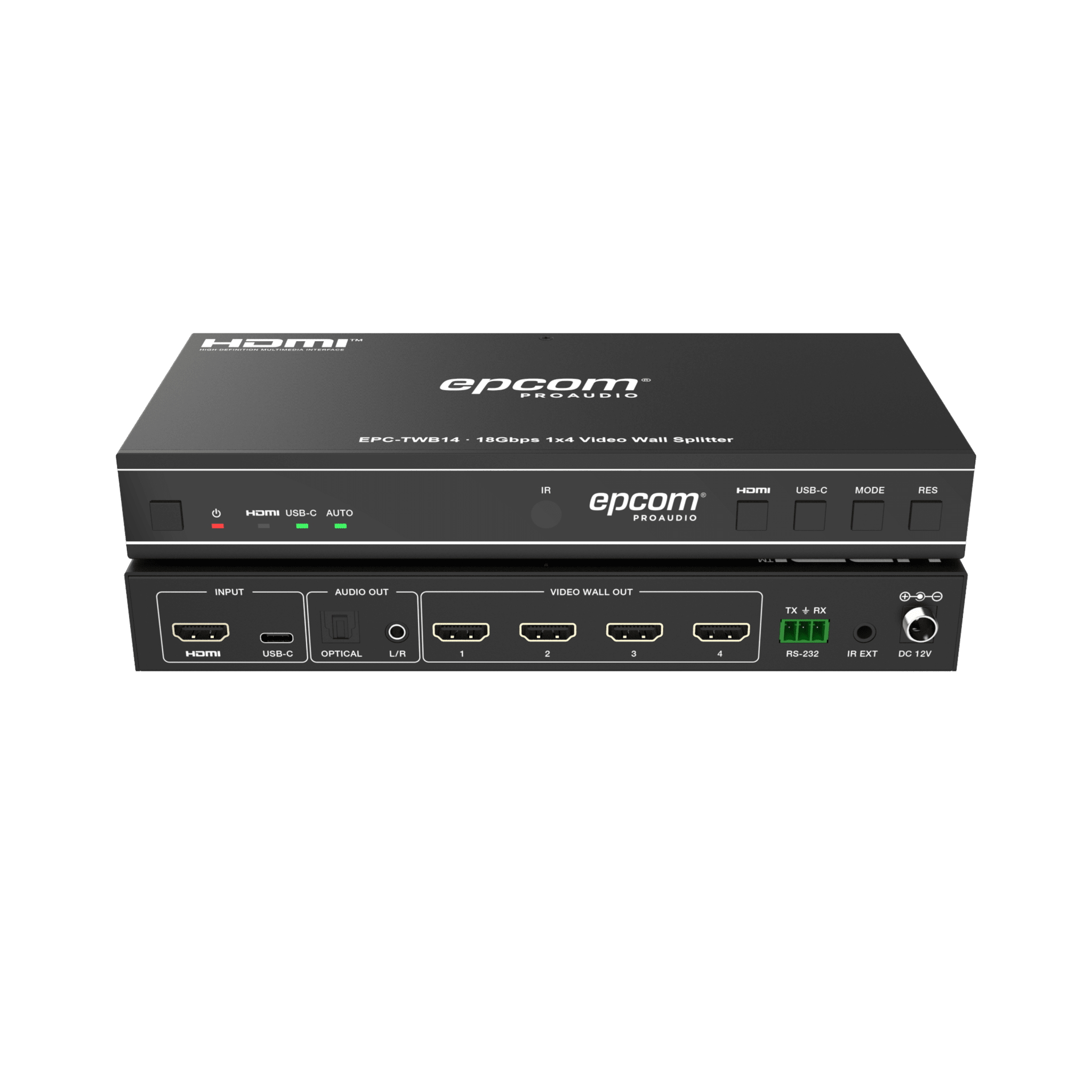 Videowall 4K 1x4 | HDMI & USB-C | 8 Modos de Visualización | Audio Óptico/Analógico | Control RS-232/IR | Plug & Play