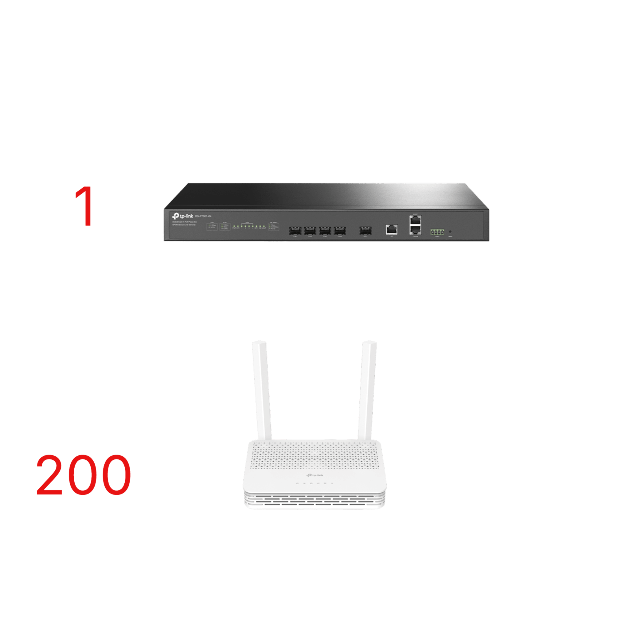 Kit para ISP`s / OLT DS-P7001-04 con Paquete de 200 ONU´s Modelo XC220G3