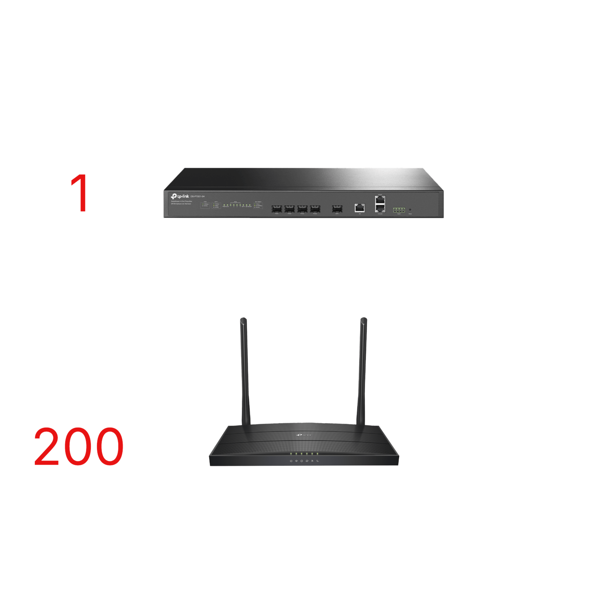 Kit para ISP`s / OLT DS-P7001-04 con Paquete de 200 ONU´s Modelo XC220G3V