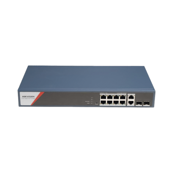 Hikvision ds-3e1512hp-si-8p2t2f ds3e1512hpsi8p2t2f Switch Gigabit PoE+ / Administrable / 8 Puertos 1000 Mbps PoE+(4 Puertos PoE++ 90 W) / 2 Puertos 1000 Mbps de Uplink / 2 Puertos SFP / Configuración Nube Hik-PartnerPro / Modo Extendido hasta 300 Metros / 130 W