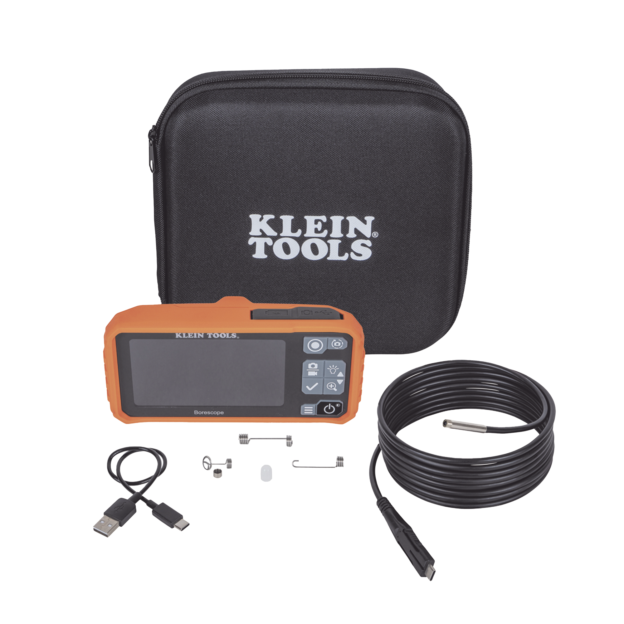 Klein Tools et17 et17 Cámara Boroscopio de Inspección 5.5mm 720p USB-C, LCD 4.3 Color, Cuello de Cisne Nylon de 10 (3m) con Imán, Espejo, 6 LED´s. Batería Io-Li Recargable. Ideal en Electricidad, HVAC, Plomería y Aviación