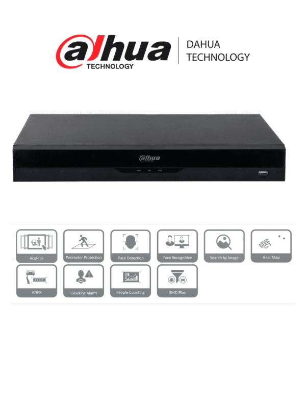 Dahua dhi-nvr5216-16p-ei DAHUA NVR5216-16P-EI NVR IP WizSense de 16 canales 1U/ 16PoE/ 2HDD/ H.265+/H.265/ 384 Mbps/ AcuPick / N+M cluster/ IA por grabador: FD y FR /Protección perimetral/ SMD Plus