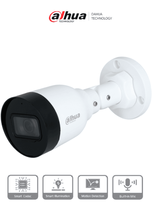 Dahua dh-ipc-hfw1230s1-a-s5 Dahua IPC-HFW1230S1-A-S6 - Cámara IP Bullet de 2MP, lente de 2.8mm, ángulo de visión de 102 grados, micrófono integrado, compresión H.265+, IR de 30m, protección IP67, PoE, DWDR / #LoNuevo