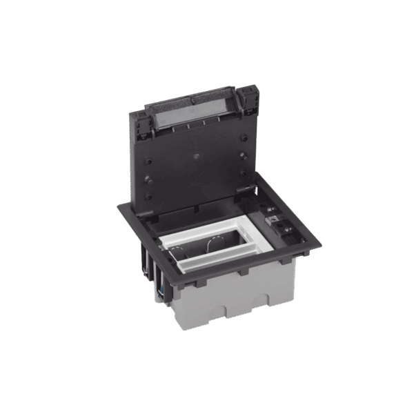 Simon sm-cpav-2 Caja de Suelo Simon Serie S / Para Voz, Datos o Contactos Eléctricos / Capacidad para 2 Módulos / Con Registro Integrado para Fijación en Concreto / Profundidad Ajustable de 70 a 100 mm / Alta Resistencia Mecánica y Térm