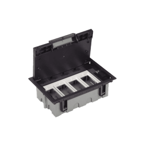 Simon sm-cpav-4 Caja Para Instalación en Pavimento para Voz, Datos o Contactos Eléctricos / Capacidad para 4 Módulos / Espacio Embellecedor en la Tapa / Profundidad Ajustable de 90 a 120 mm / Los Módulos se Adquieren Aparte / Incluye Registro