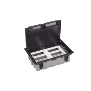 Simon sm-cpf-6 Caja Para Instalación en Piso Falso para Voz, Datos o Contactos Eléctricos / Capacidad para 6 Módulos / Espacio Embellecedor en la Tapa / Profundidad Ajustable de 90 a 120 mm / Los Módulos se Adquieren Aparte / (SF610/14CY)
