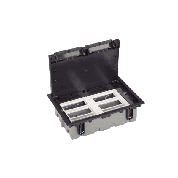 Simon sm-cpf-6 Caja Para Instalación en Piso Falso para Voz, Datos o Contactos Eléctricos / Capacidad para 6 Módulos / Espacio Embellecedor en la Tapa / Profundidad Ajustable de 90 a 120 mm / Los Módulos se Adquieren Aparte / (SF610/14CY)
