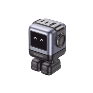Ugreen 15570b 15570b Cargador RobotGaN de 65W Serie UNO | 3 Puertos de Carga Rápida | 2 USB-C | 1 USB-A | PD 3.0 | QC 4.0 | Carga Inteligente | Tecnología GaN II | Zapato Magnético Extraíble | Carcasa Ignifuga | Pantalla LED