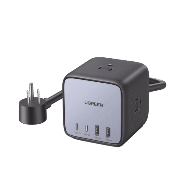 Ugreen 40861 40861 Multicontacto de Escritorio USB y Tomacorriente / 2 Puertos USB-C / 2 Puertos USB-A / 3 Tomacorriente de CA / Tecnología GaN II / USB 65W PD / Carga Rápida / Diseño Innovador en Forma de Cubo / Interruptor de Apagado.