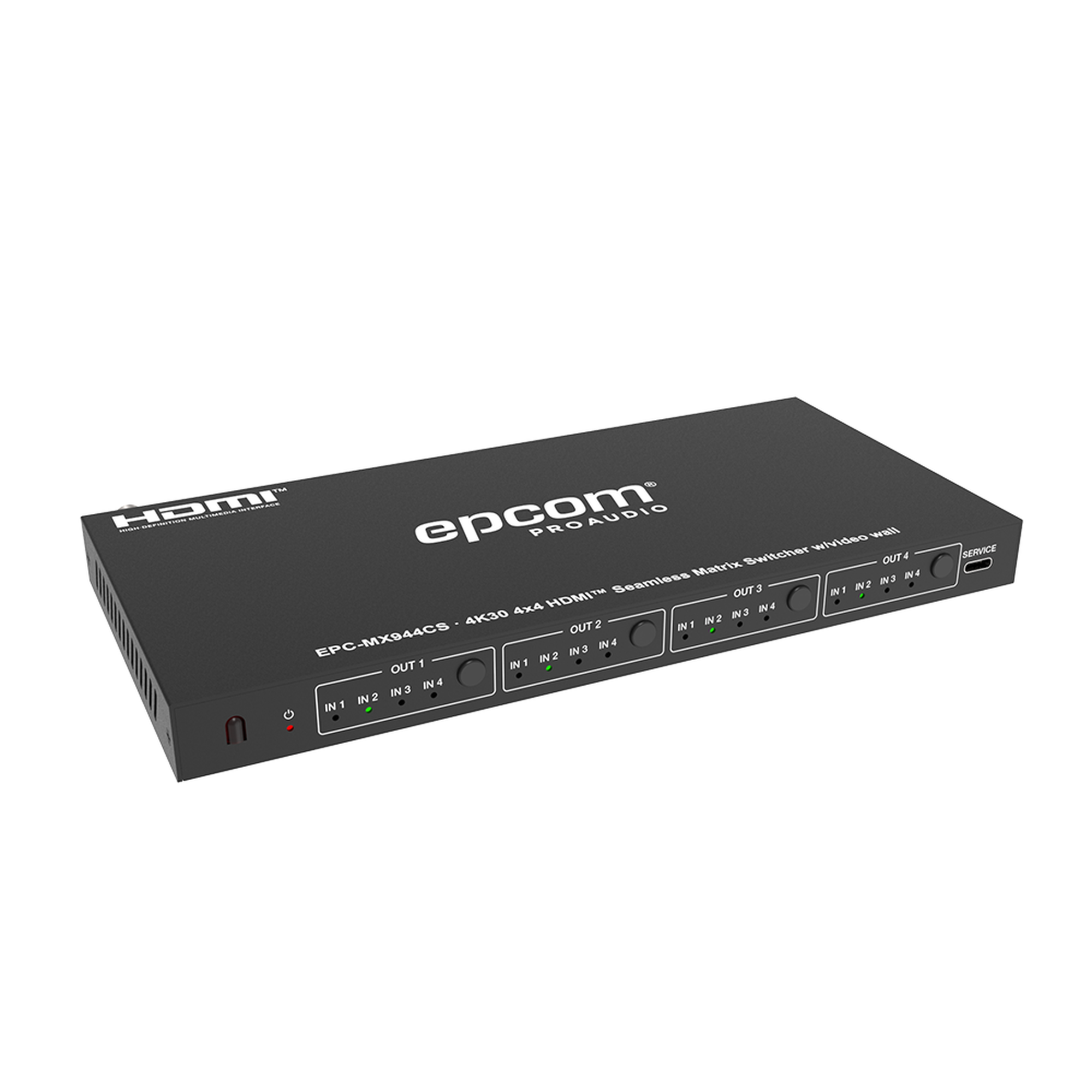 Epcom Proaudio epc-mx944cs Matriz de Video HDMI 4x4 | Ancho de Banda 10.2 Gbps | Resolución 4K@30Hz | Escalado a 1080P, 720P, 1920x1200, 4K30 | Modos Matriz y Video Wall | Control RS-232 y Remoto Infrared