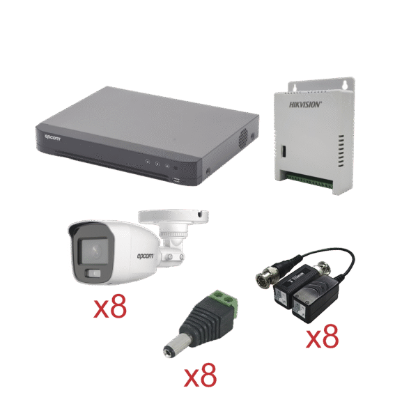 Epcom kevtx8t8bg/a kevtx8t8bg/a KIT TurboHD con Audio 1080p / DVR 8 Canales / 8 Cámaras Bala (exterior 2.8 mm) / Transceptores / Conectores / Fuente de Poder / AUDIO POR COAXITRON