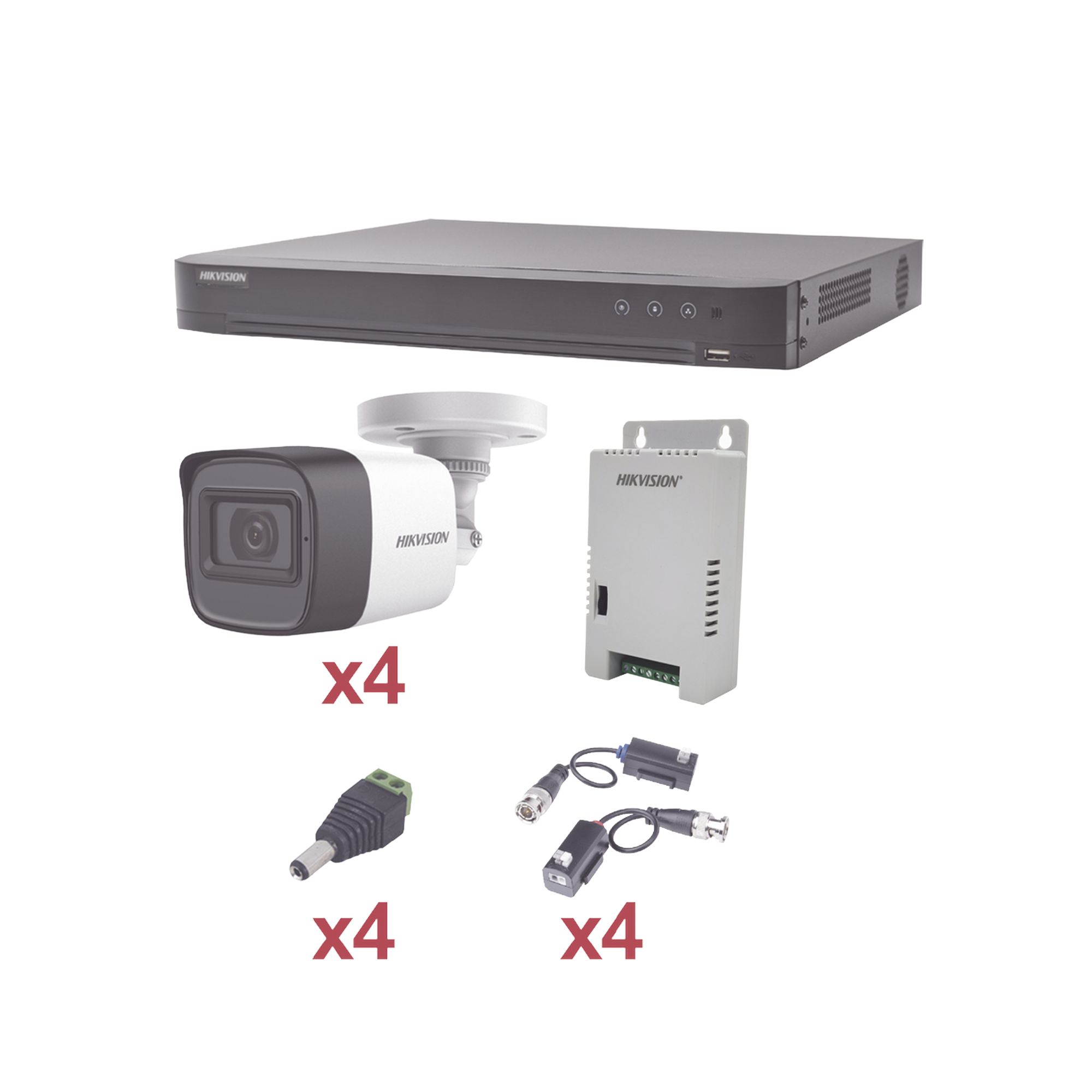 Hikvision kh1080p4bw kh1080p4bw KIT TurboHD 1080p / DVR 4 Canales / 4 Cámaras Bala (exterior 2.8 mm) / Transceptores / Conectores / Fuente de Poder Profesional
