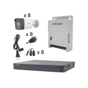 Hikvision kh4k8btwa kh4k8btwa Kit Audio Bidireccional TurboHD 4K-3K / DVR 8 Canales 4K / 8 Cámaras Bala (Exterior) con Bocina y Microfóno Integrado 3K / 1 Fuentes de Poder / Accesorios