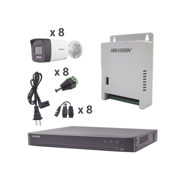 Hikvision kh4k8btwa kh4k8btwa Kit Audio Bidireccional TurboHD 4K-3K / DVR 8 Canales 4K / 8 Cámaras Bala (Exterior) con Bocina y Microfóno Integrado 3K / 1 Fuentes de Poder / Accesorios