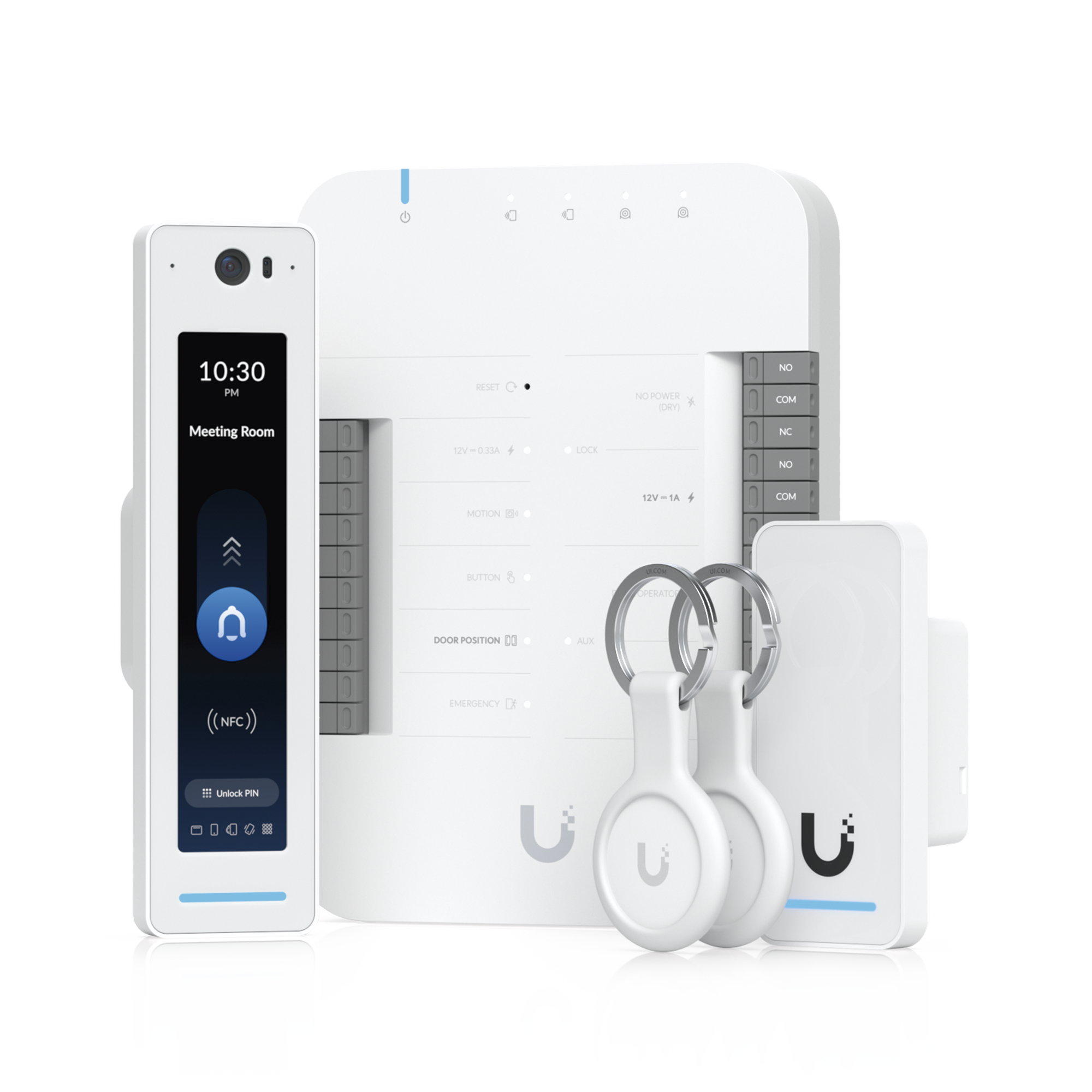 Ubiquiti ua-g2-sk-pro uag2skpro UniFi Access Kit de Inicio Gen2 Profesional para 1 puerta, (1) Lector NFC con pantalla táctil, audio 2 vías y cámara / (1) Lector NFC y de movimiento UA-G2 / Hub para conexiones para controlar una puerta con salida POE y energizar acc