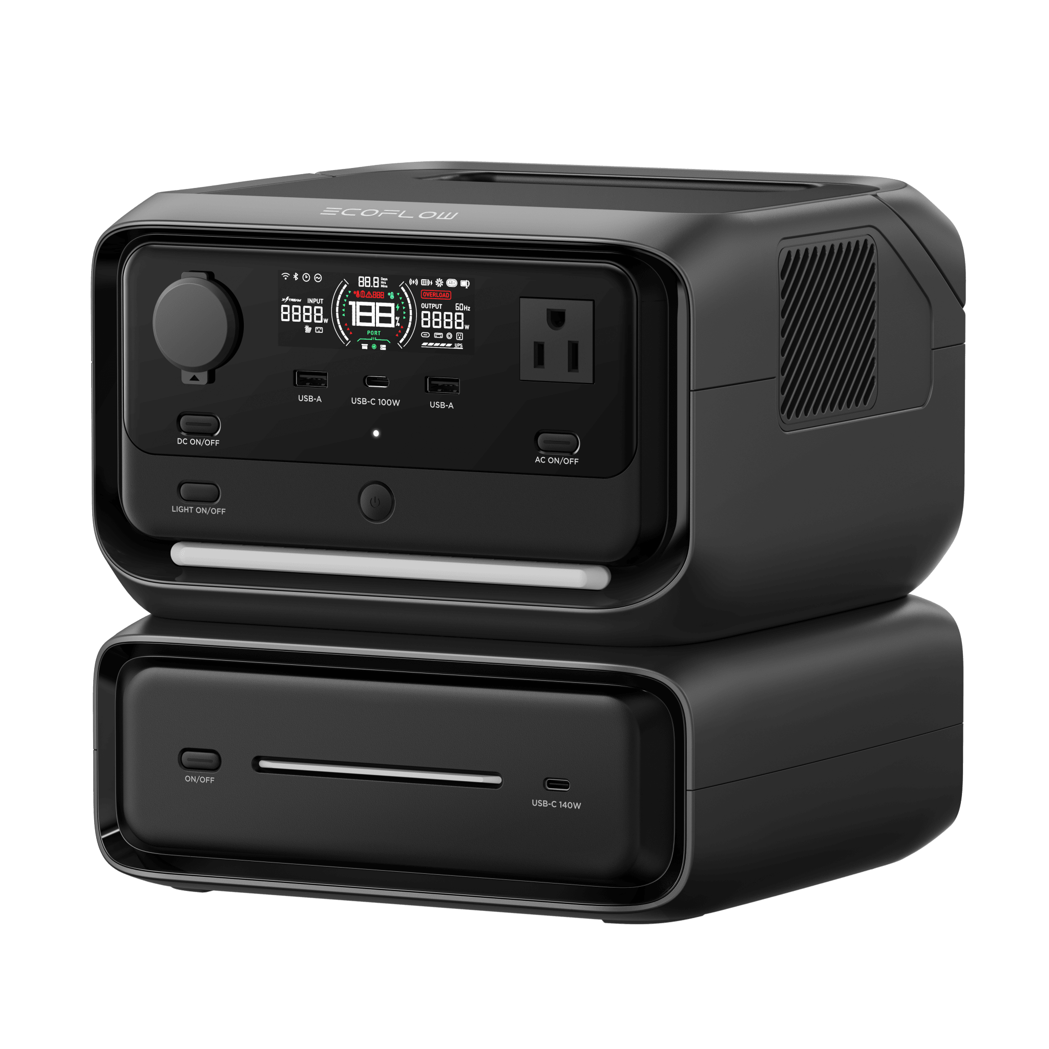 Ecoflow efr3max efr3max EcoFlow River 3 Plus | Estación de Energía Portátil 572Wh Litio LFP / 4 AC 800W (Max. 1600W) / 1 USB-C 100W / 3 USB -A 12W / Cargador de Coche 10A, 126W Max. / Conectividad WiFi y Bluetooth (App) / Carga Solar 220W Max.