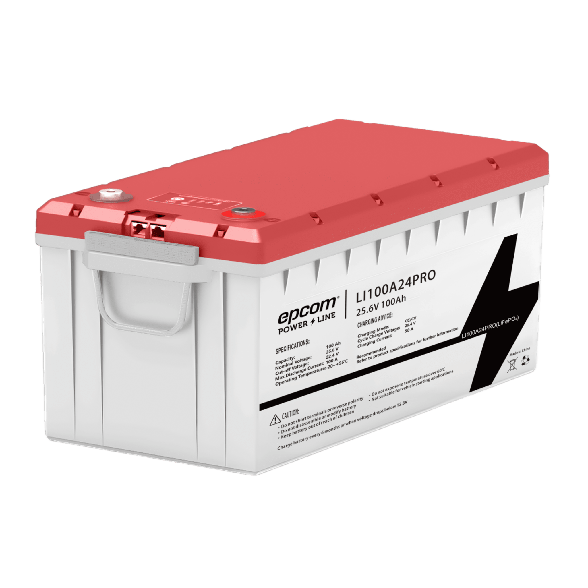 Epcom Power Line By Ritar li100a24pro li100a24pro Batería LiFePO4, 2.56 kWh, 25.6V, 100AH / Con BMS Integrado / Vida Útil de más de 3500 Ciclos / Conector RS485 y CAN