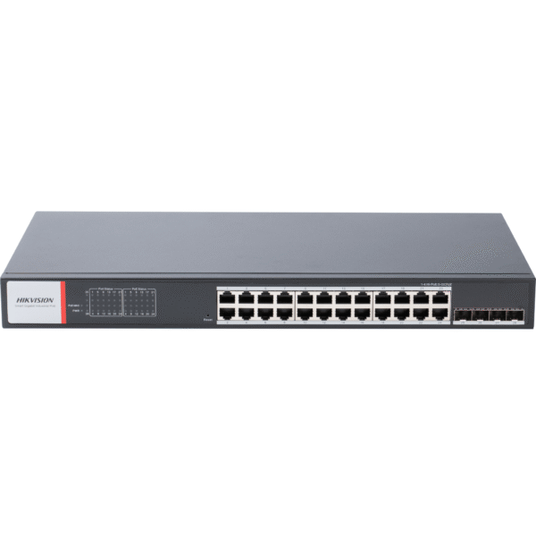 Hikvision ds3t1528hpsi24p4f ds3t1528hpsi24p4f Switch Gigabit PoE+ / Administrable / 24 Puertos 1000 Mbps PoE+ / 4 Puertos SFP / Configuración Nube Hik-PartnerPro / Modo Extendido hasta 300 Metros / 370 W