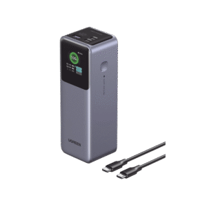 Ugreen 35526b Power Bank de 12000mAh | 3 Salidas 100W Max. | USB-A + 2 USB-C | PD 3.0 | QC3.0 | FCP | SCP | Pantalla Inteligente | Carcasa Ignifuga | Color Gris | Incluye Cable USB de 50cm | Carga tu Laptop de Manera Segura.