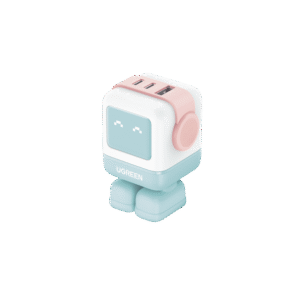 Ugreen 35856b Cargador RobotGaN de 65W Serie UNO | 3 Puertos de Carga Rápida | 2 USB-C | 1 USB-A | PD 3.0 | QC 4.0 | Carga Inteligente | Tecnología GaN II | Zapato Magnético Extraíble | Carcasa Ignifuga | Pantalla LED.