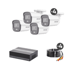 Hikvision hk-e-1080-cv/a Kit TurboHD 1080p / DVR 4 Canales con Unidad de Almacenamiento eSSD de 300 GB / 4 Cámaras Bala ColorVu con Micrófono Integrado / Fuente de Poder / Accesorios de Instalación