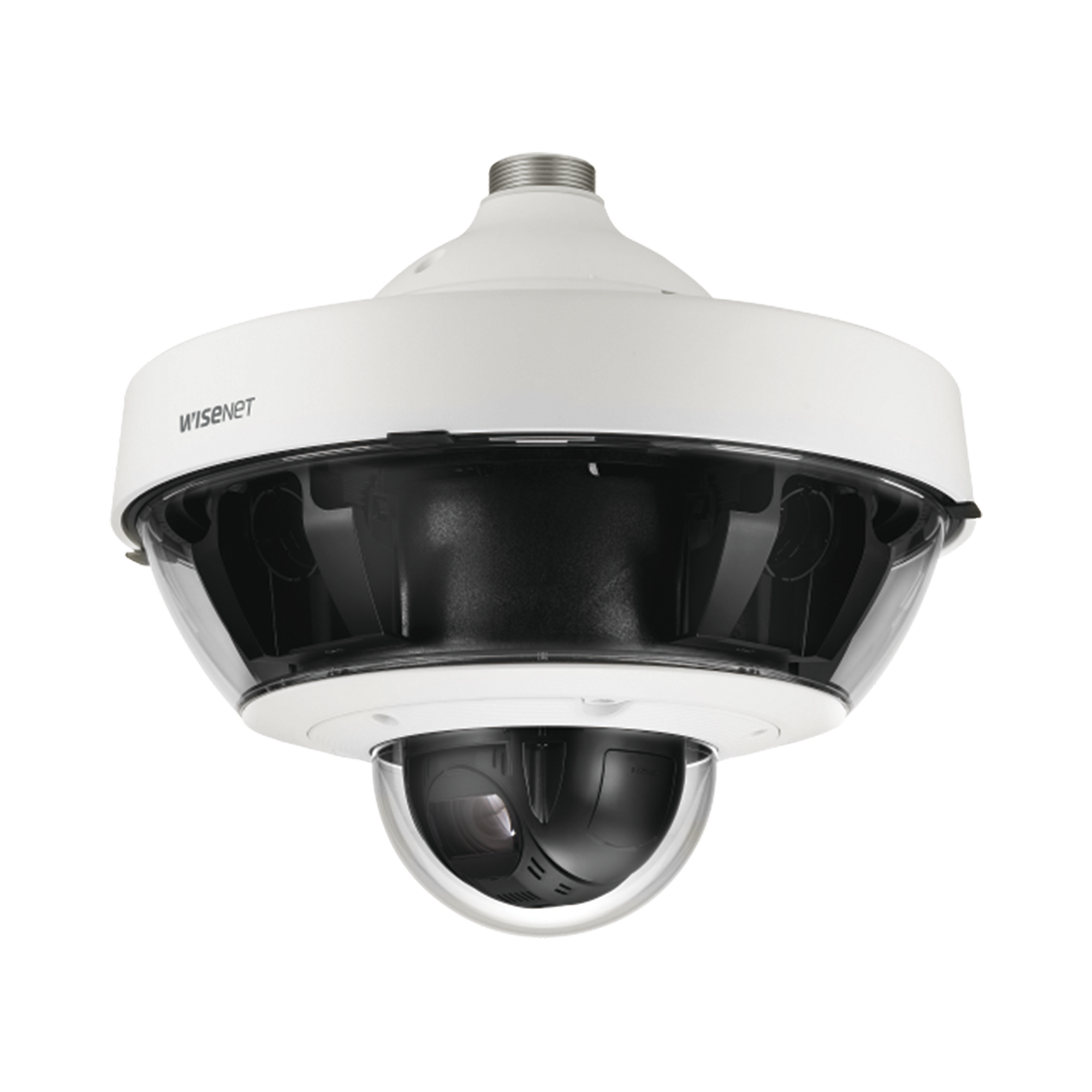 Hanwha Techwin Wisenet pnm-9322vqp Cámara IP Multisensor 8 - 20 MP (4 sensores de 2 o 5 MP) lentes intercambiables con PTZ 2 MP 32X / Hasta 5 tarjetas SD de 256 GB / WDR de hasta 150dB / IP66 / IK10